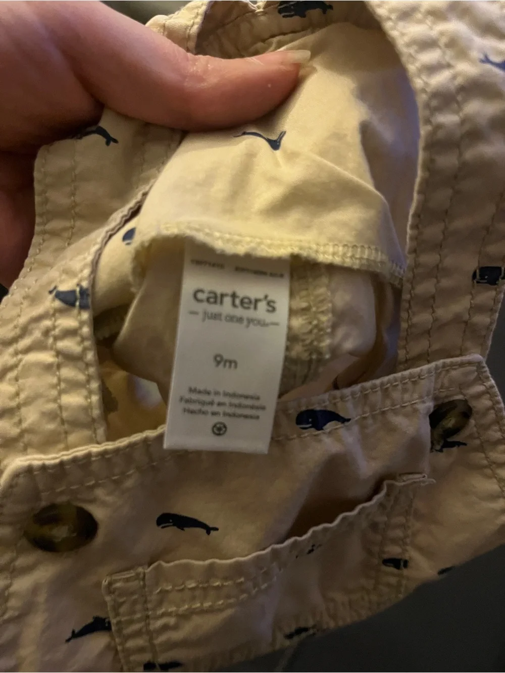 Carter's Cream Overalls with Navy Whale Motif